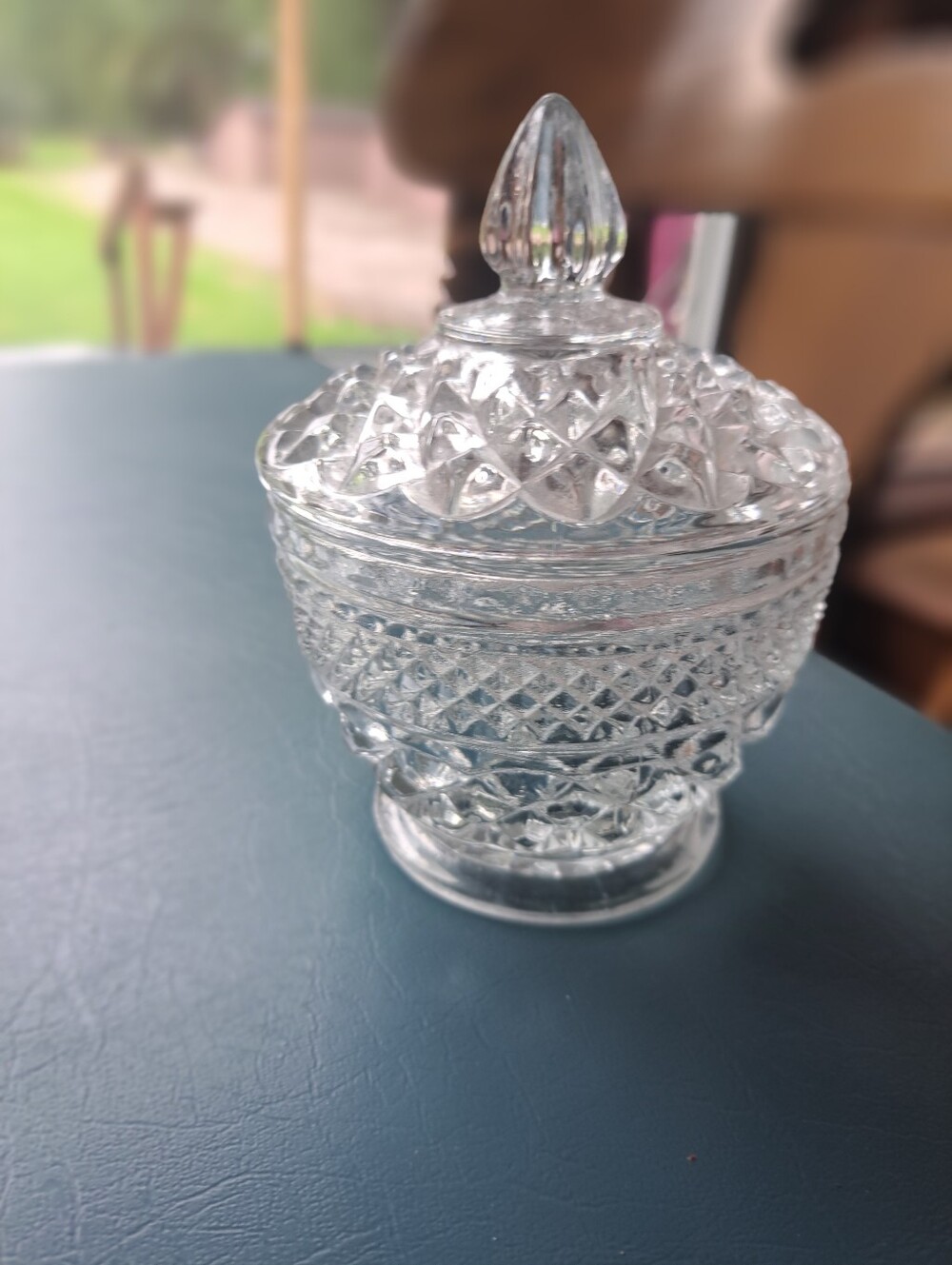 Cut Glass Vintage Covered Sugar Bowl- Clear Crystal Look